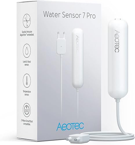 PRO Version: Aeotec Water Sensor 7 Pro, with Flood, Temperature, Humidity Sensor, SmartThings Sensor Compatible, Z-Wave Plus, S2, SmartStart, ZWave hub Required