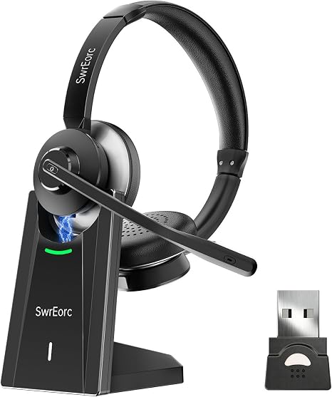 Bluetooth Headset, Wireless Headset with Mic for Work, Advanced AI Noise Cancelling Microphone (Clear Calls & Mic Mute), Bluetooth 5.3, USB Dongle, Headphones with Mic, for PC/Zoom/Office