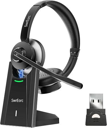 Bluetooth Headset, Wireless Headset with Mic for Work, Advanced AI Noise Cancelling Microphone (Clear Calls & Mic Mute), Bluetooth 5.3, USB Dongle, Headphones with Mic, for PC/Zoom/Office