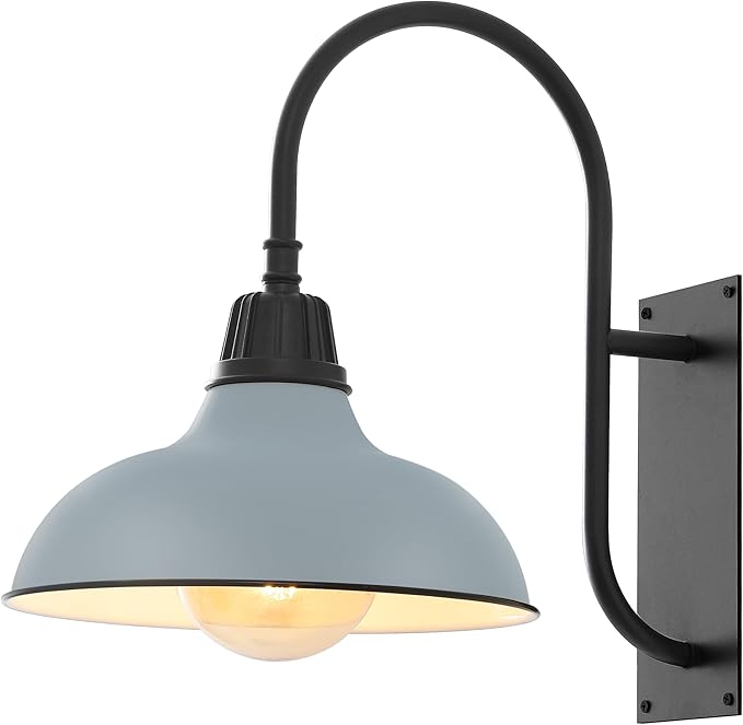 JONATHAN Y JYL7614K Stanley 12.25" 1-Light Farmhouse Industrial Indoor/Outdoor Iron LED Gooseneck Arm Outdoor Sconce for Entryway Lobby Kitchen Bathroom Bedroom Living Room Hallway, Matte Silver Blue