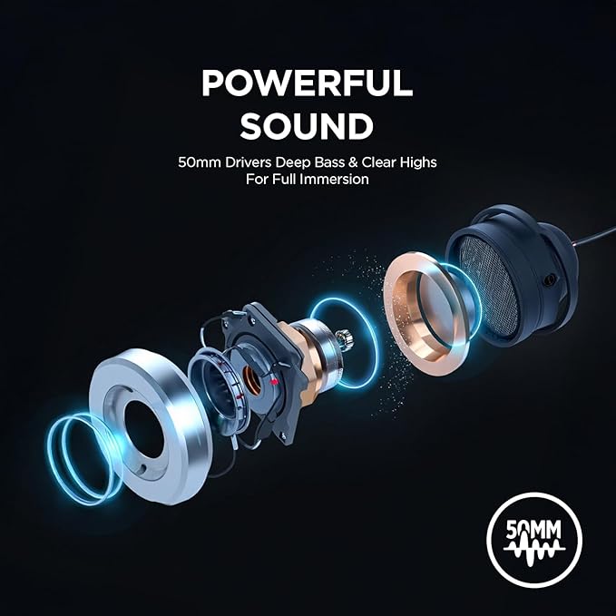 Rampage RM-K1 Pulsar 7.1 Virtual Surround Sound RGB Gaming Headset – 50mm Drivers, Flexible Microphone, Noise Isolation, Comfortable Over-Ear Design – USB Wired (Black)