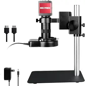 NICE-POWER Digital Microscope with Metal Base, 13MP 1080P HDMI VGA Industrial Microscope Magnifier, 130X Zoom C-Mount HD Lens, LED Ring Light, Soldering Electronic Repair Bench Microscopes