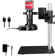 NICE-POWER Digital Microscope with Metal Base, 13MP 1080P HDMI VGA Industrial Microscope Magnifier, 130X Zoom C-Mount HD Lens, LED Ring Light, Soldering Electronic Repair Bench Microscopes