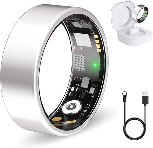 Smart Ring for Women Men Fitness Ring with Heart Rate, Blood Oxygen, Blood Pressure, Sleep Tracker, Step Tracker, IP68 Waterproof Health Ring for iOS & Android,No Subscription Fee (Silver, 9)