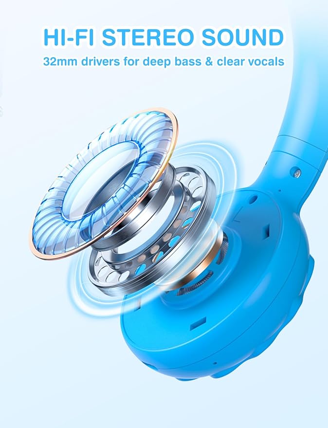 Kids Bluetooth Headphones, Rainbow LED Light, Dinosaur Buddy, 85dB Volume Limited, 60 Hours Playtime, Bluetooth 5.3, USB C, Kids Wireless Headphones for iPad/Tablet/Travel/School, Durable