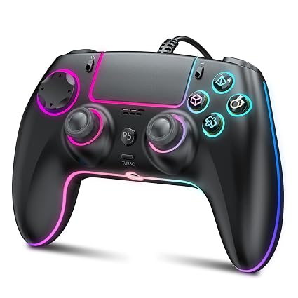 GUOC RGB Wired Controller for PS5/PS4 and PC with Hall Effect Joystick and Trigger, 3.5mm Audio Jack, Support Tubro/Ma cro Function, Adjustable Dual Vibration 6-Axis Motion Control Gamepad
