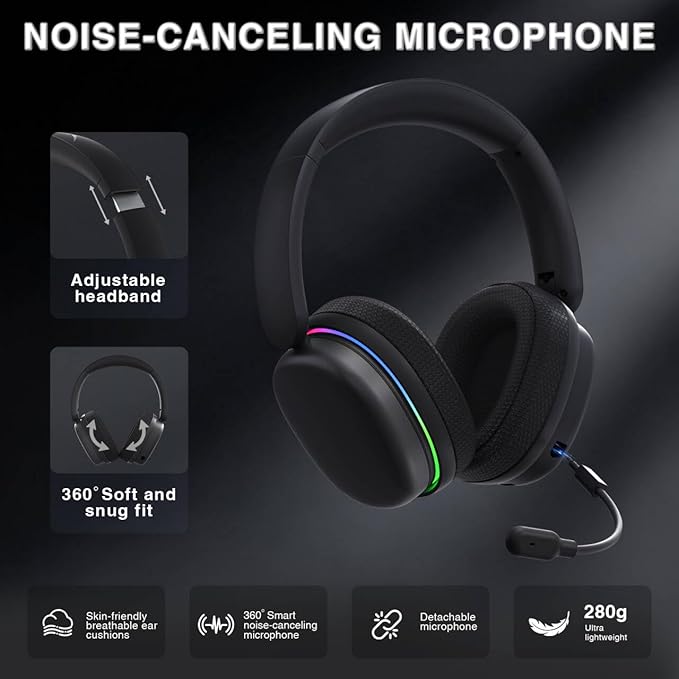 AULA G7 Pro Wireless Gaming Headset with 7.1 Surround Sound, 40mm Driver, BT5.3 Gaming Headphones with Mic, RGB, 10ms Latency, 65H Battery, PC Gaming Headset for PS5,PS4, Switch,Xbox,PC,Phone, Mac