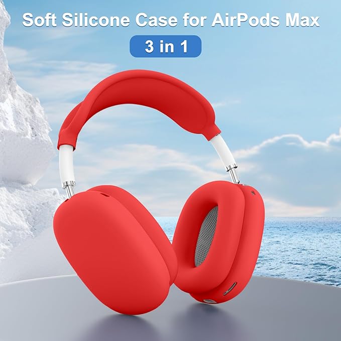Silicone Case Cover for AirPods Max, Ear Pad Case Cover/Ear Cups Cover/Headband Cover for AirPods Max Headphones, Accessories Soft Silicone Protector for Apple AirPods Max New USB-C (2024) (Red)