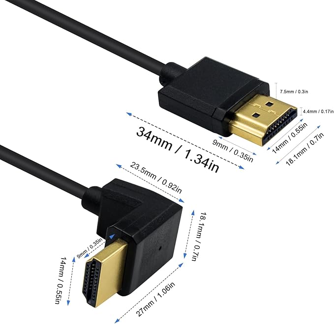 Duttek 4K 90 Degree HDMI Cable 6 Inch/15cm, Extremely Thin UP Angled HDMI Male to Male Cable for 3D and 4K Ultra HD TV Stick HDMI 2.0 Cord