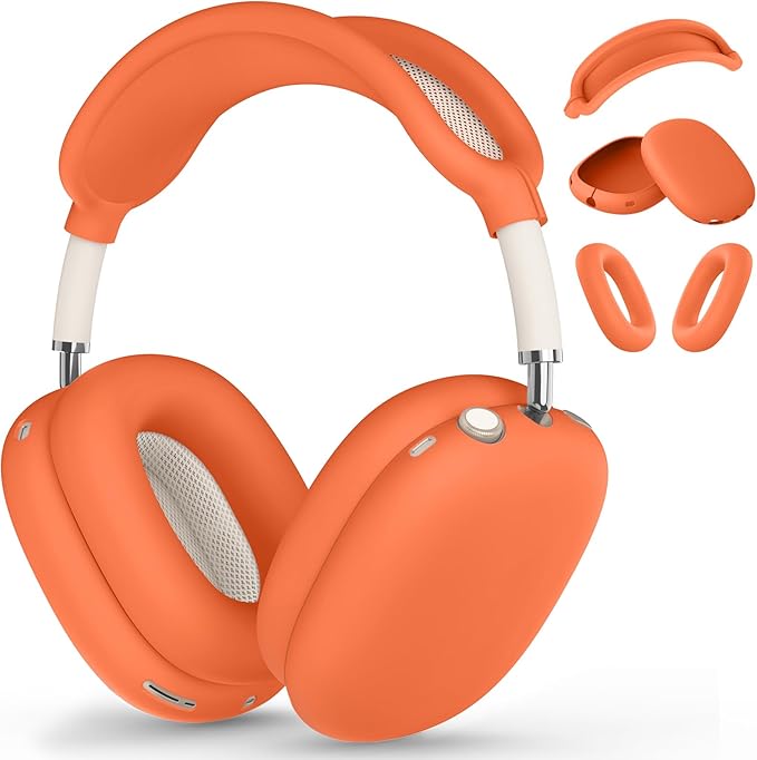 Silicone Case Cover for AirPods Max, Ear Pad Case Cover/Ear Cups Cover/Headband Cover for AirPods Max Headphones, Accessories Soft Silicone Protector for Apple AirPods Max New USB-C (2024) (Orange)