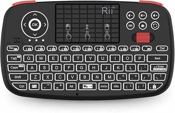 (Upgrade) Rii i4 Mini Bluetooth Keyboard with Touchpad, Blacklit Portable Wireless Keyboard with 2.4G USB Dongle for Smartphones, PC, Tablet, Laptop TV Box iOS Android Windows Mac.Black