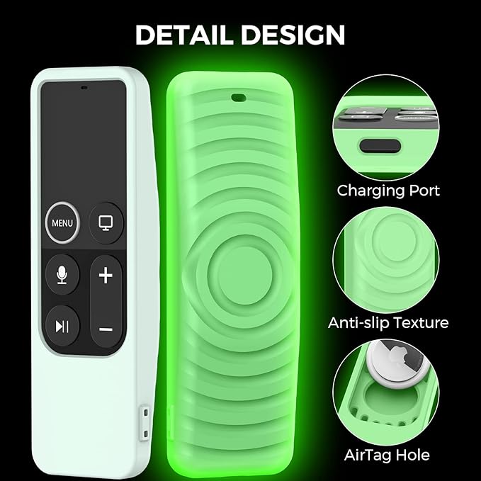 AhaStyle Protective Case for Apple TV Siri Remote with AirTag Holder, Anti Slip Silicone Cover Compatible with Apple TV 4K [1st Gen] (Glow Green)