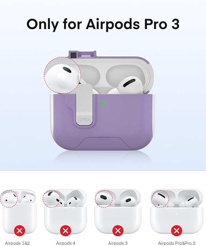 Maxjoy for AirPods Pro 3 Protective Case with Cleaning Kit, Military Hard Case with Lock Shock-Absorbing, White Purple