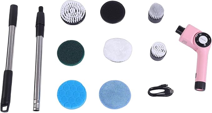 Focket Electric Scrub Brush, Cordless Rechargeable Automatic Rotating Powerful Motor Cordless Rotating Scrub Brush, Rechargeable Scrubber with Interchangeable Heads for Kitchen