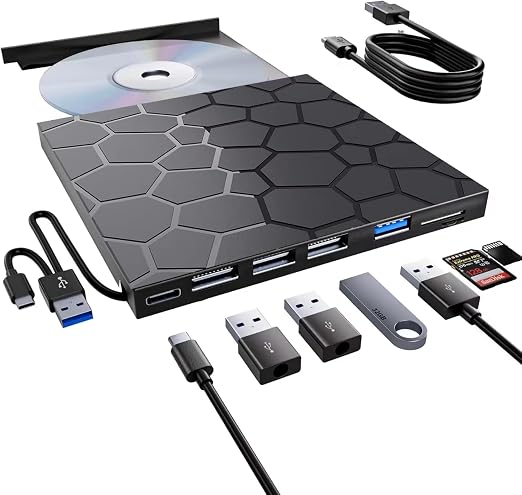 External CD/DVD Drive for Laptop, Portable DVD Player for Laptop, 8 in 1 USB 3.0 CD/DVD-ROM +/-RW CD Burner,cd Drive External USB cd Reader Compatible with Desktop Mac,Windows 11/10/8/7 Linux - Image 6