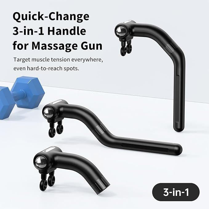 Dual-Head Massage Gun with Extension Handle, 3-in-1 Detachable Handheld Percussion Muscle Massager for Back Neck Shoulder Body Deep Tissue Pain Relief - 6 Speeds Levels (Black)
