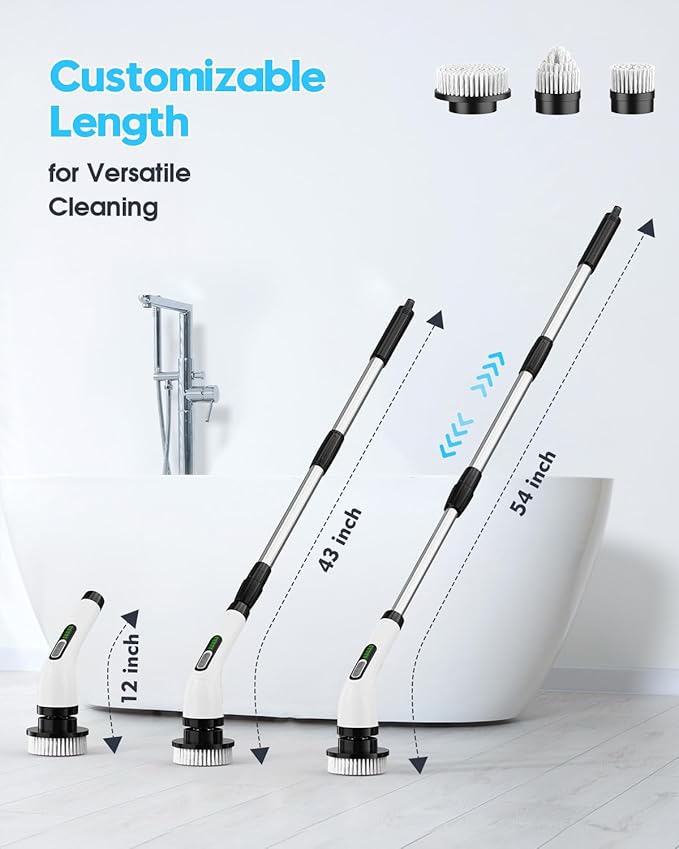 2 Electric Spin Scrubber for Cleaning Bathroom: Cordless Power Shower Scrubber - Electric Cleaning Brush for Tile Tub