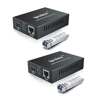ipolex Gigabit Single-Mode LC Fiber to Ethernet Media Converter (SFP LX Modules Included),1.25G Fiber Media Converter, 1000Base-LX to 10/100/1000Base-TX, 1310nm, SMF, Transmission up to 20KM, 2 Pack