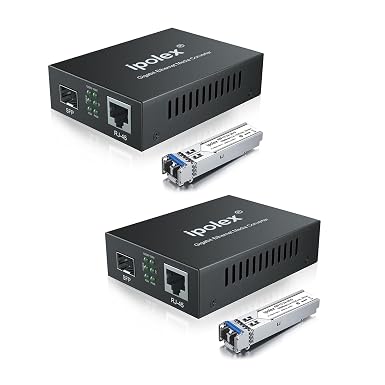 ipolex Gigabit Single-Mode LC Fiber to Ethernet Media Converter (SFP LX Modules Included),1.25G Fiber Media Converter, 1000Base-LX to 10/100/1000Base-TX, 1310nm, SMF, Transmission up to 20KM, 2 Pack