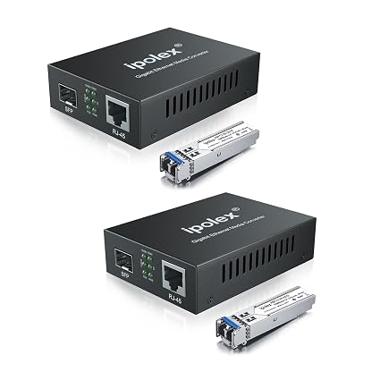 ipolex Gigabit Single-Mode LC Fiber to Ethernet Media Converter (SFP LX Modules Included),1.25G Fiber Media Converter, 1000Base-LX to 10/100/1000Base-TX, 1310nm, SMF, Transmission up to 20KM, 2 Pack