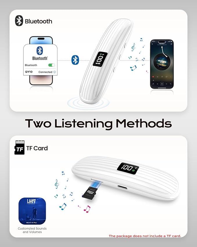 ByteWave Bone Conduction Under Pillow Sleep Speaker, Ultra-Thin Wireless Bluetooth 5.3 Mini Pillow Speaker with LED Display,TF Card,Auto-Off, Private Design for Side & Light Sleepers Bedside Listening