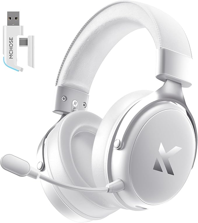 V9 PRO Wireless Gaming Headset 7.1 Surround Sound for PS5 PS4 PC SWITCH TOPSPEED Gaming Headphones, Noise Canceling Mic, 250Hr Battery, Low 15ms Latency, Lightweight, BT 5.3 FPS Games Icy&White