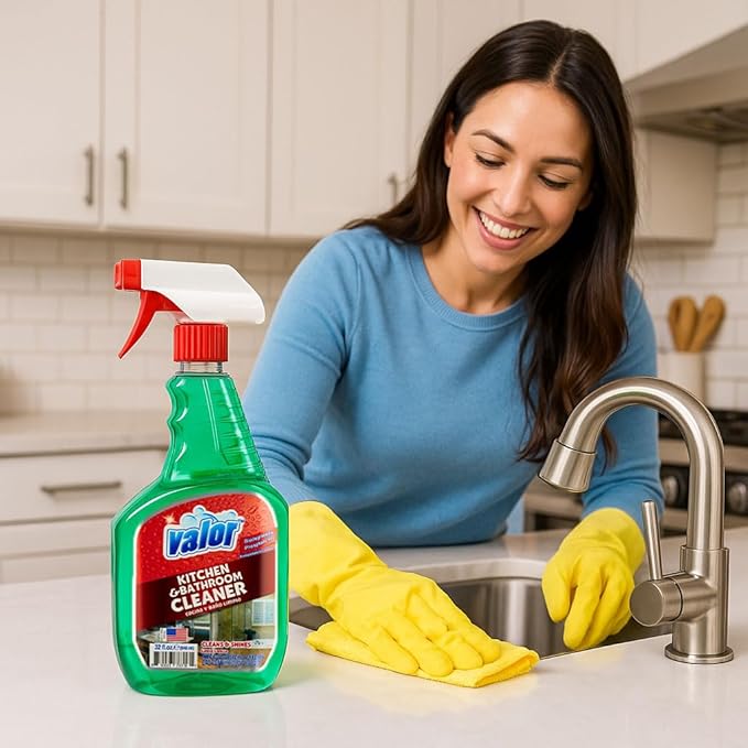 Valor Kitchen & Bathroom Cleaner Spray – Multi-Surface Degreaser & Limescale Cleaning Solution, Eco-Friendly Biodegradable Formula, (32 Fl Oz (Pack of 6))