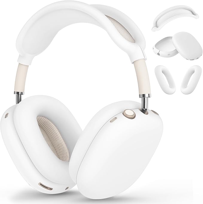 Silicone Case Cover for AirPods Max, Ear Pad Case Cover/Ear Cups Cover/Headband Cover for AirPods Max Headphones, Accessories Soft Silicone Protector for Apple AirPods Max New USB-C (2024) (White)
