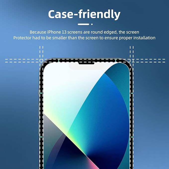 NEW'C 3x for iPhone 13 Screen Protector (6.1 inches)+ 3x Camera Lens Protector, Sensor Protection + Dust Plug - Case Friendly Tempered Glass Film, Ultra Resistant