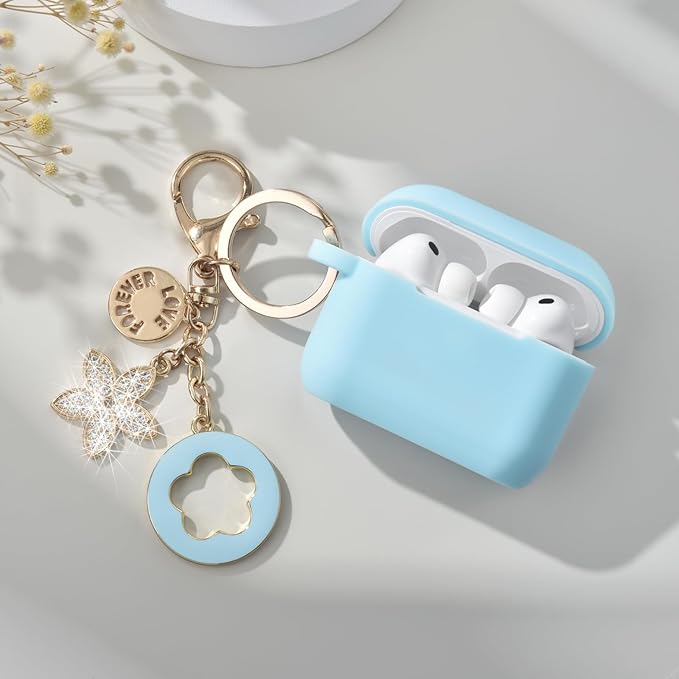 VISOOM for AirPods Pro 3 Case 2025, Silicone Case for Apple Air Pods Pro 3rd Generation Cover Women, Cute iPods 3 Protective Cover with Bling Keychain & Cleaning Kit,Sky Blue