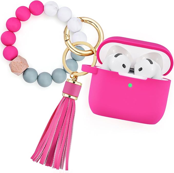 Apple AirPods 4 Case, Cute Apple AirPods 4 Case Cover for Women Girls, Silicone Protective Case with Bracelet Keychain (Fuchsia Pink, AirPods 4 Case)