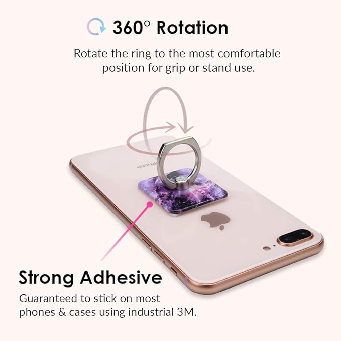 Velvet Caviar Cell Phone Ring Holder - Finger Ring & Stand - Improves Phone Grip Compatible with iPhone, Galaxy and Most Cases (Except Silicone/Leather) - Purple Marble