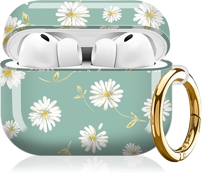 Compatible with AirPod Pro 3 (2025),Cute Case Cover for Women & Men, Full Protection Shockproof Hard Case with Keychain, Wireless Charging Case Accessories(White Daisy)