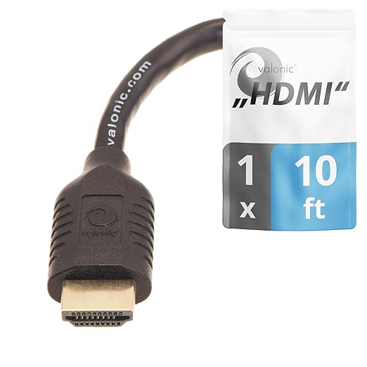 valonic HDMI Cable - 10 ft, 4k, Full HD, ARC, high Speed, Ultra HD, ethernet - for TV, PS4, Xbox, 30 AWG, Black