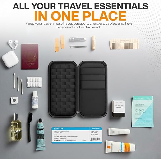 Customizable Grid Travel Organizer – Multi-Purpose Storage Pouch for Golf Accessories, Car Console & Gym Essentials – Secure Small Item Bag with Luggage Strap & Wristlet – Black