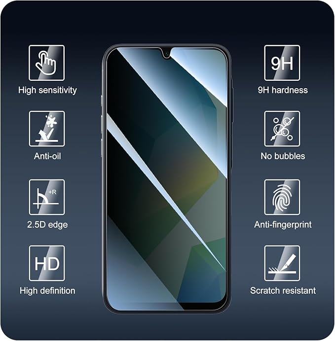 Privacy Screen Protector for Samsung A16/A26/A17, Anti-Spy Tempered Glass, Double Shatterproof 9H Hardness, Private Black Dark Protection, Anti-Scratch Impact Resistant Case-Friendly - 3 Pack