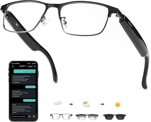 Ai Translation Smart Glasses Bluetooth 5.4 with 164 Language & Accents, Translator Glasses Color-Change Lens, Multifunctional Wireless Bluetooth Translation Glasses for Men & Women