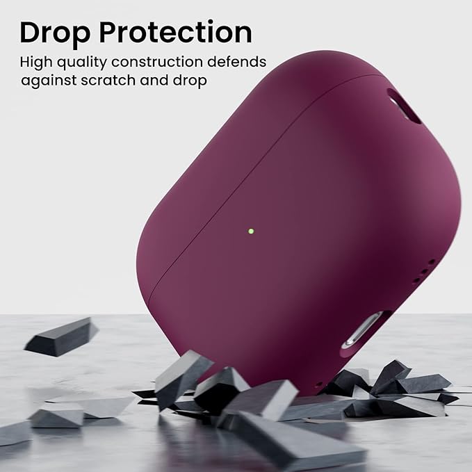 ORNARTO Compatible with AirPods Pro 2 Case 2022, Full Protective Hybrid Silicone for AirPods Pro 2nd Generation Case, Front LED Visible Skin Cover-Wine Red