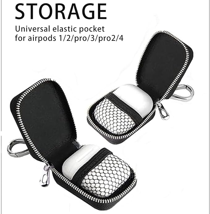 Earbud Case, Headphone Storage Case for AirPods 4/1/2/3/Pro 2, Leather Plaid Zipper Carrying Pouch Earbuds Bag with Keychain for Wireless Earphones, Wired Headphone & USB Cable Lattice Black