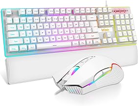 RedThunder K10 Wired Gaming Keyboard and Mouse and Wrist Rest Combo, RGB Backlit, Mechanical Feel Anti-ghosting Keyboard + 7D 7200 DPI Mice+Soft Leather Wrist Rest 3 in 1 PC Gamer Accessories(White) - Image 1