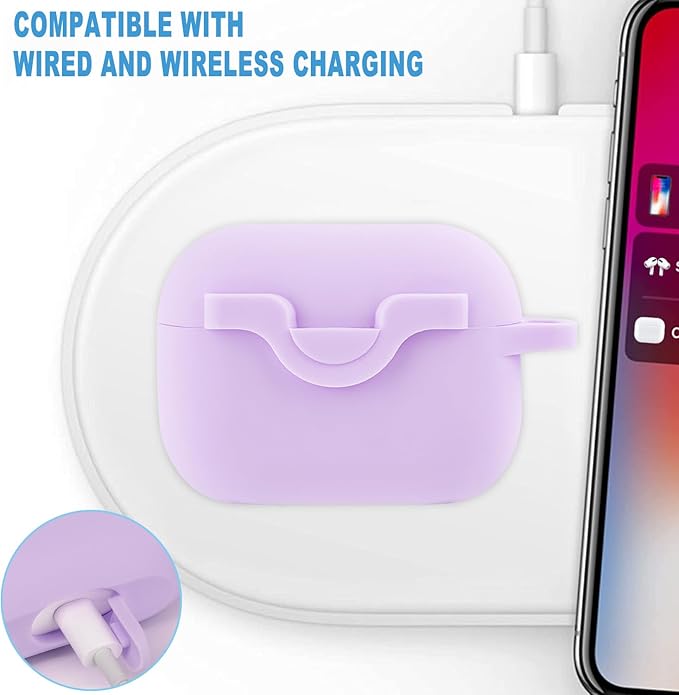 Secure Lock Case for Airpods Pro 2nd Generation Case with Bling Keychain, Silicone Protective Case Cover for Airpods Pro 2 Women Girls - Lavender