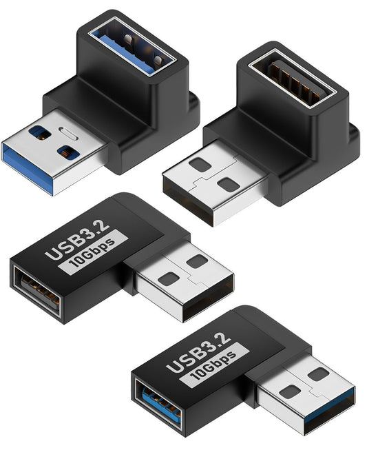90 Degree USB 3.2 Adapter 4-Pack, Right Angle USB Type-A Adapter