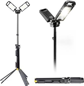 10000 Lumen LED Work Light, Dual-Head Tripod Stand, Telescopic