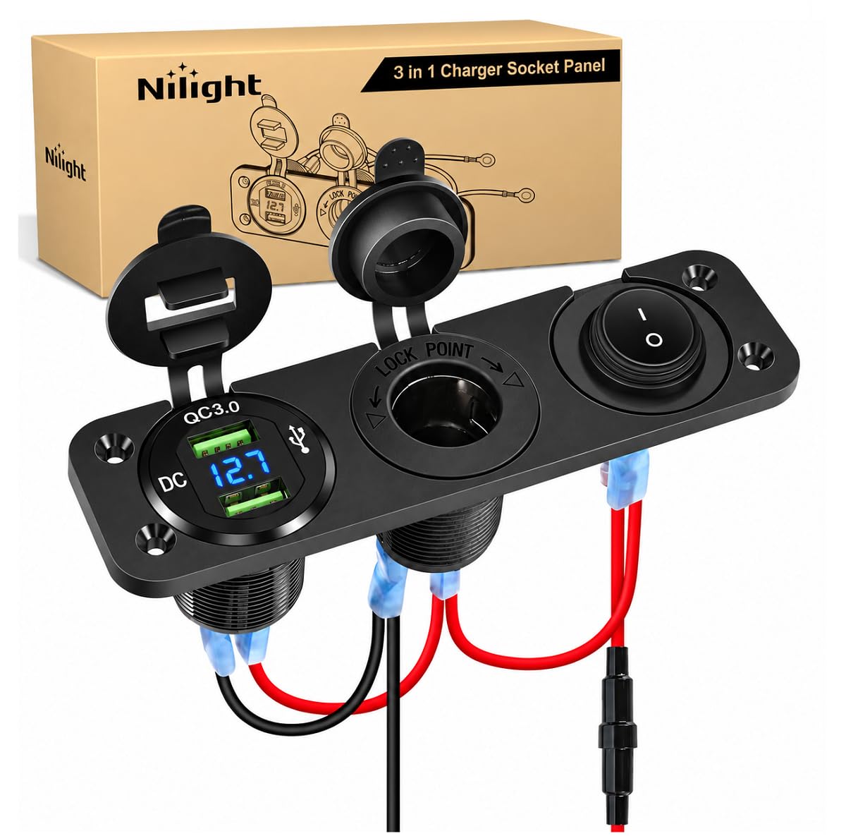 Nilight 4 in 1 Charger Socket Accessory Switch Panel On Off Rocker Toggle
