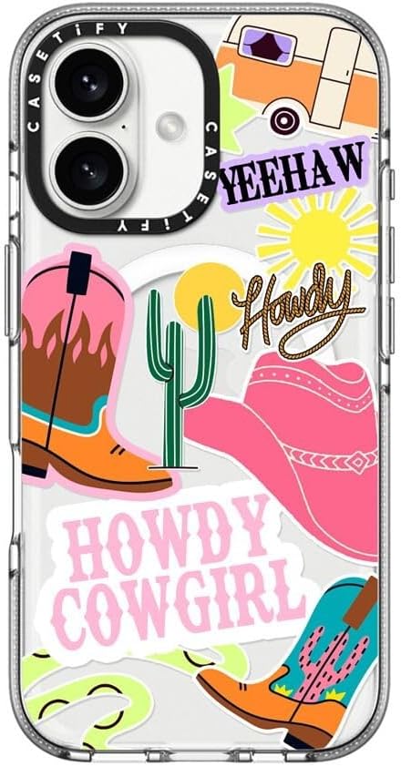 CASETiFY Clear iPhone 16 Case [Not Yellowing / 6.6 ft. 3X Military Grade Drop Protection/Compatible with Magsafe] - Howdy Cowgirl - Clear
