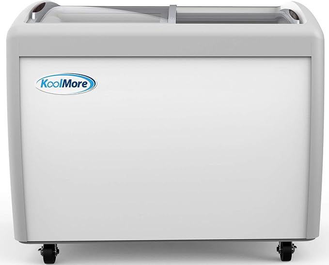 KoolMore - MCF-12C Commercial Ice Cream Freezer Display Case, Glass Top Chest Freezer with 4 Storage Baskets and Clear, Sliding Lid, Large 12.7 cu.ft Capacity, White