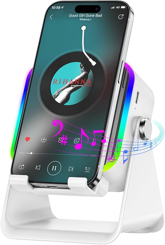 MILOUZ Wireless Induction Speaker 5-in-1 Bluetooth Speaker with Phone Stand,Stereo Sound, 8 RGB Ambient Light, 360° Adjustable Holder for iPhone/Android/iPad,Best Gift for Mother's Day