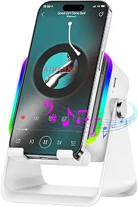 MILOUZ Wireless Induction Speaker 5-in-1 Bluetooth Speaker with Phone Stand,Stereo Sound, 8 RGB Ambient Light, 360° Adjustable Holder for iPhone/Android/iPad,Best Gift for Mother's Day