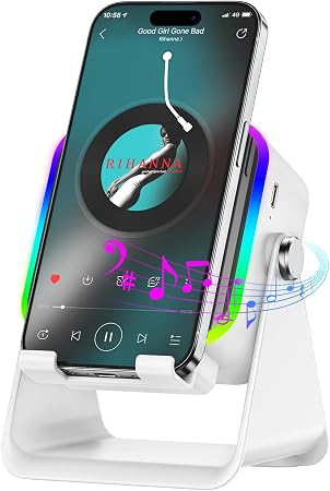 MILOUZ Wireless Induction Speaker 5-in-1 Bluetooth Speaker with Phone Stand,Stereo Sound, 8 RGB Ambient Light, 360° Adjustable Holder for iPhone/Android/iPad,Best Gift for Mother's Day