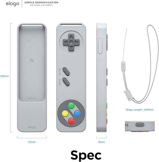 elago R4 Retro Case Compatible with 2022 Apple TV 4K Siri Remote 3rd Generation, Compatible with 2021 Apple TV Siri Remote 2nd Gen - Classic Controller Design [Non-Functional], Protective (Light Grey)